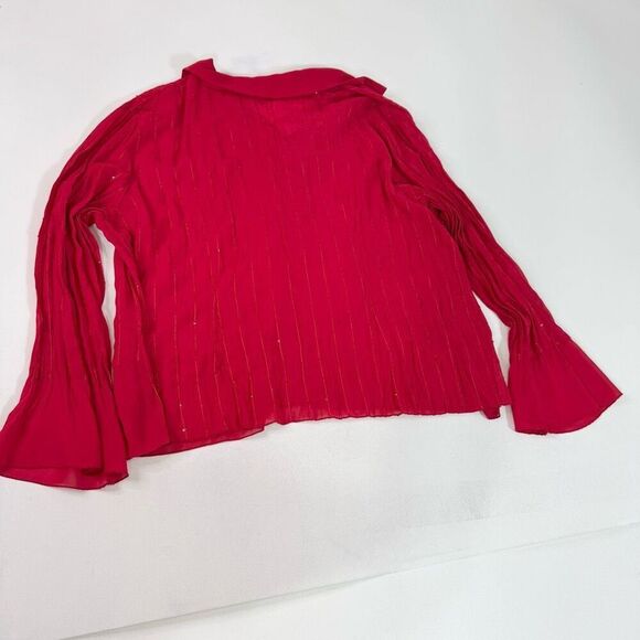 Notations Blouse Womens 2X Red Polyester Long Bell Sleeve V-Neck Ruffled Sequins - Picture 7 of 10